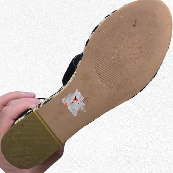 Vince Camuto Black Suede Espadrille Animal Print Strappy Tie Sandals Size 8.5 - Picture 9 of 9